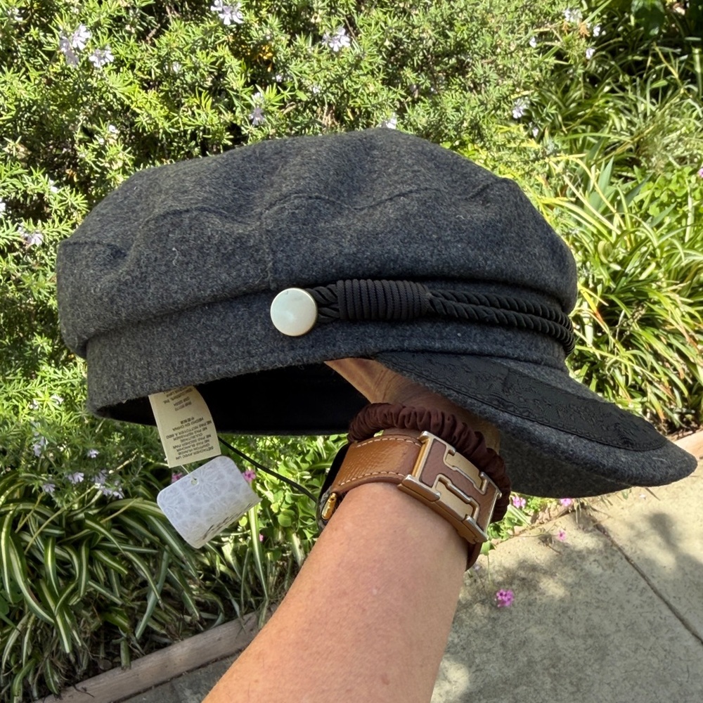 NWT Free People Charcoal and Black Cap with Gold Embroidery - Picture 6 of 8